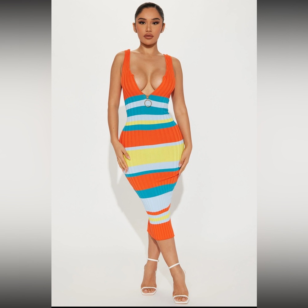 Fashion Nova Kristi Striped Midi Dress Size S